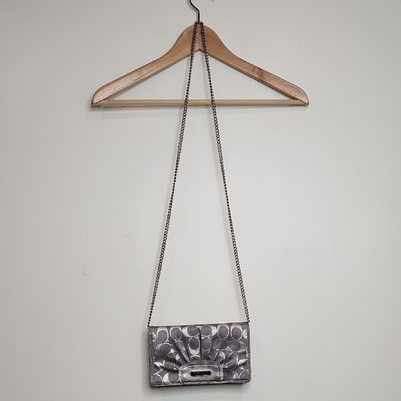 Coach Silver C Embroidered Crossbody with Chain Strap Gray Card Holder - Picture 2 of 12